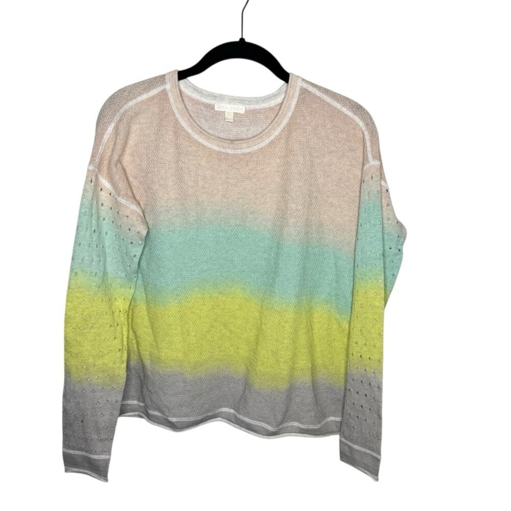 LISA TODD / pink blue yellow pastel ombre gradient thin knit sweater / XS